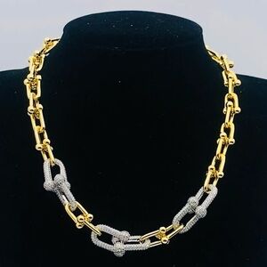 U Link Gold Plated Horseshoe Zircon Chain Necklace